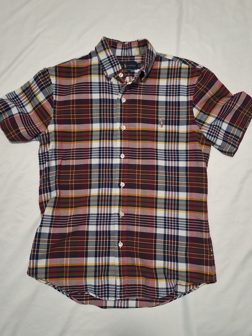 Polo Ralph Lauren Men’s Slim Fit Short Sleeve Button-Down Madras Plaid Shirt S